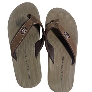 Southern Tide Mens Flipjacks Leather Flip Flops Brown Boat Sole Sandals Size 11